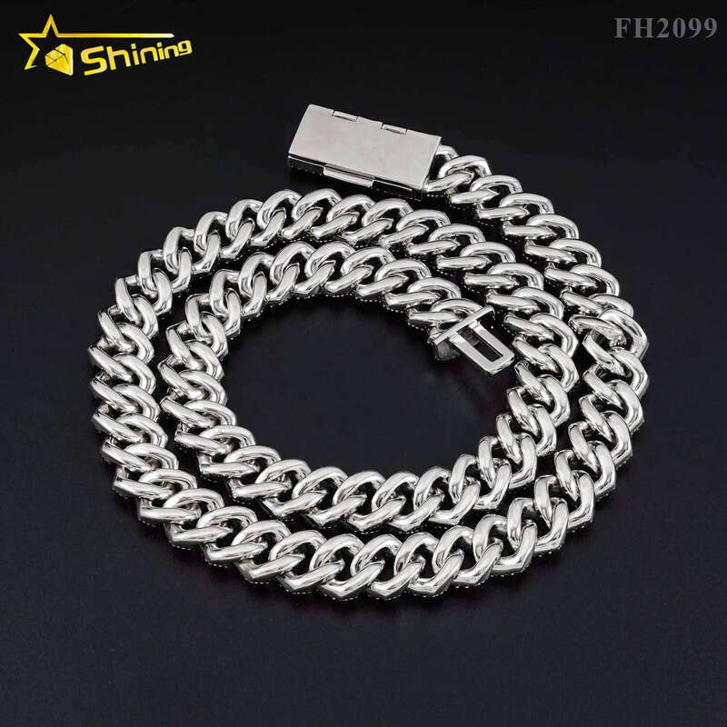 Iced Out Necklace Sterling Sier 15MM Wide GRA Certificate Moissanite Hip Hop Jewelry Miami Cuban Link Chain
