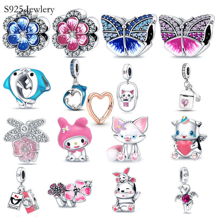 925 Sterling Silver Dangle Charm Bracelet Cute Pink Girl Fashion DIY Bracelet Pendant Pearl Silver Jewelry Free Delivery