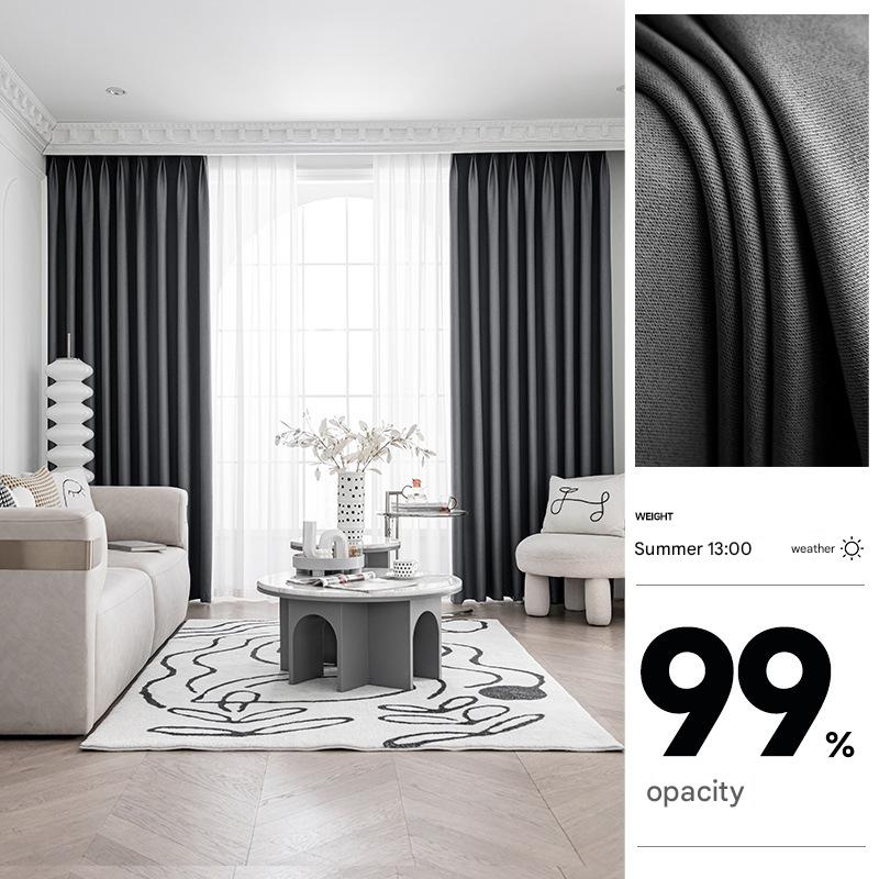 YL-36844 thick double-sided linen blackout curtain project hotel school sound insulation heat insulation blackout cotton linen curtain finished produc