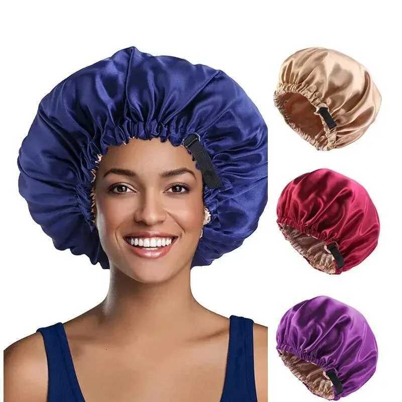 2Pcs Set Large Satin Bonnet Silk Night Sleeping Cap Long Satin Bonnet With Head Tie Band Bonnet Edge Wrap For Women Hair Z250808