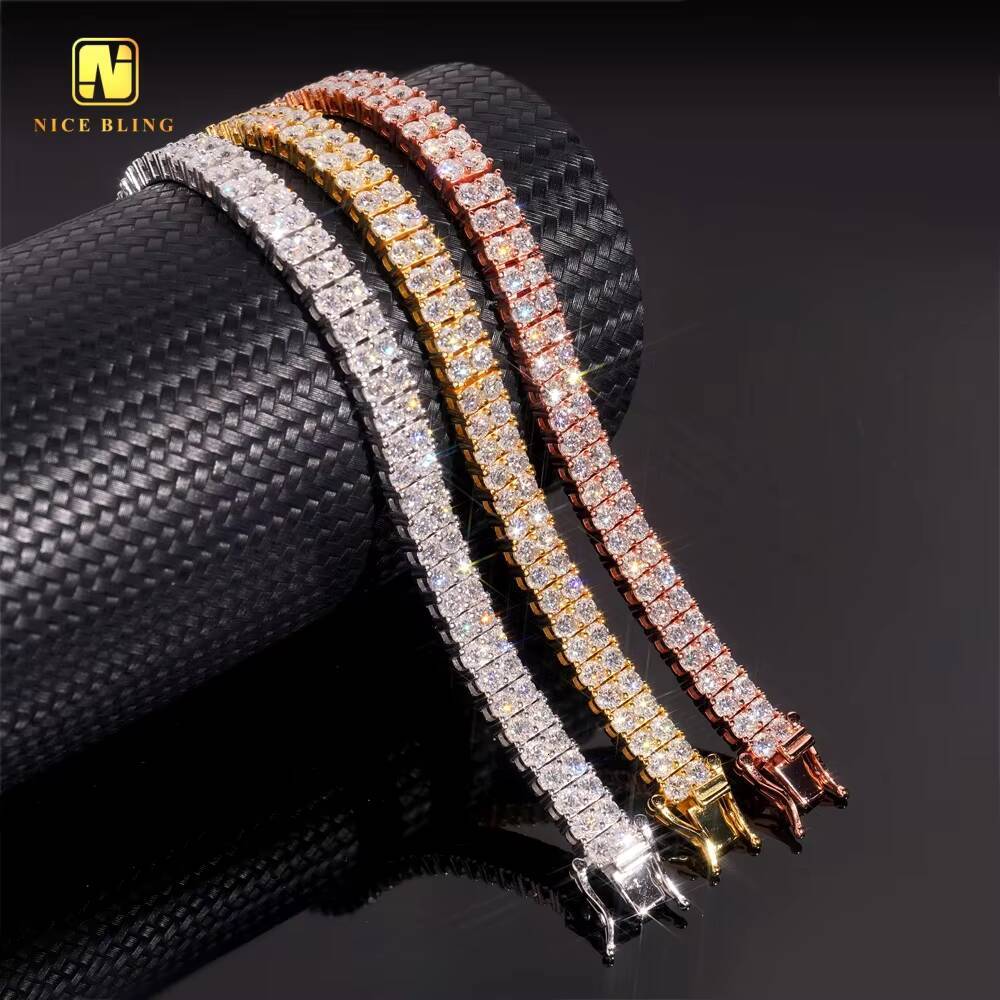 2Rows 3mm VVS Moissanite Tennis Chain Pass Diamond Tester 925 Silver Hip Hop Jewelry Bracelet Iced Out Diamond Tennis Chain