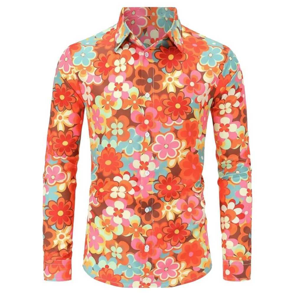 Mens Long Sleeves Shirts Hippie 70s Disco Hip Hop Button Flower Retro Long Sleeve Shirt New Mens Casual Blouse Unisex Tops W250808