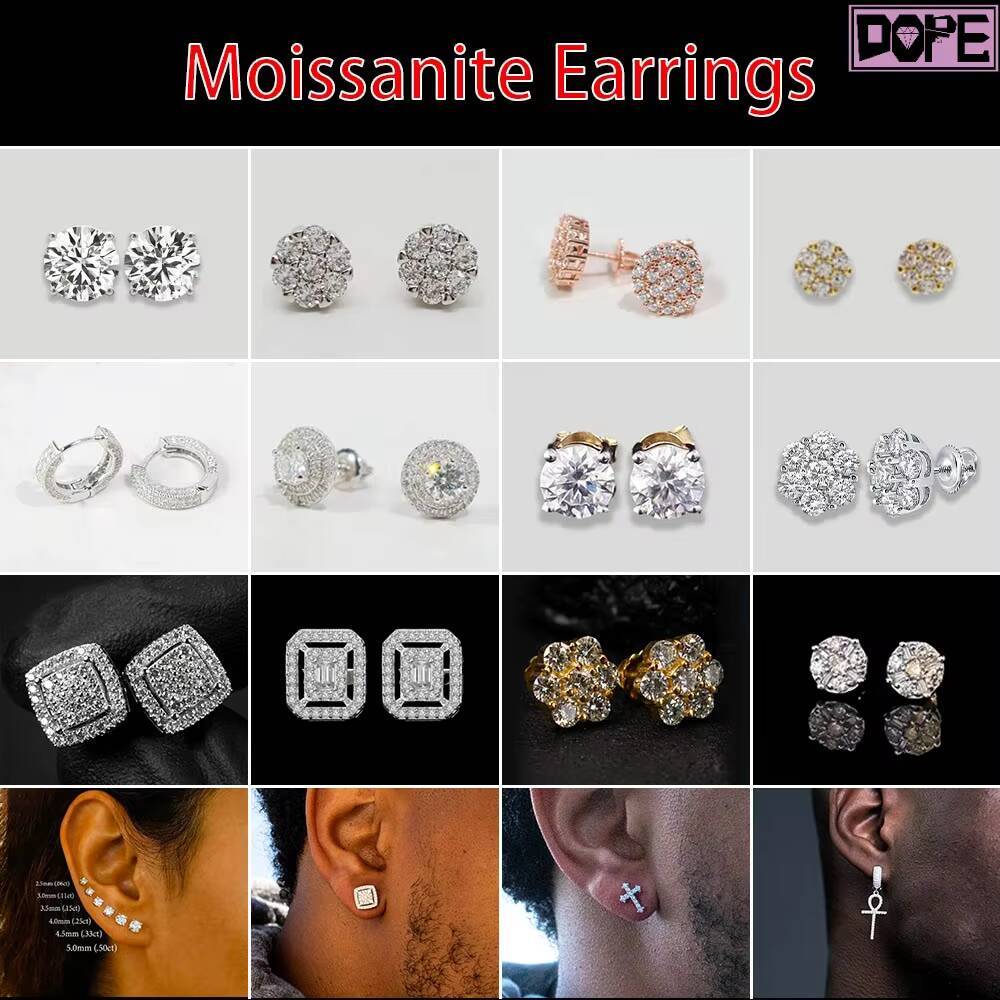 High Quality Moissanite Earrings 14k Real Gold Square Emerald Cut D Grade VVS Moissanite Stud Earring