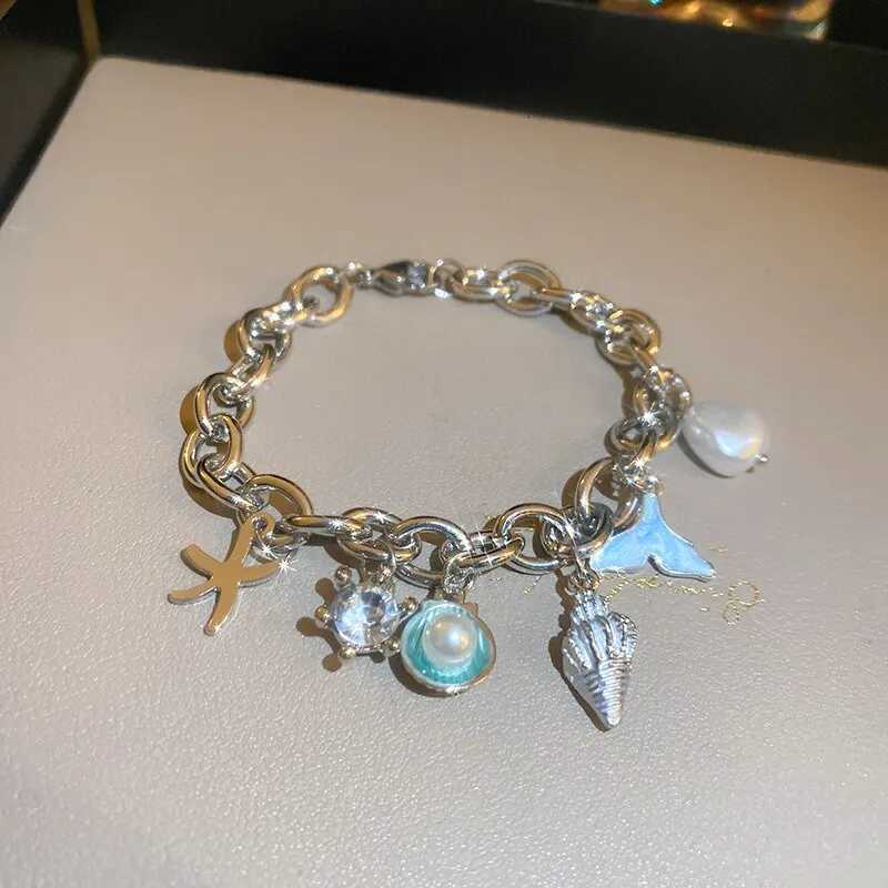 Starfish Shell Conch Bracelets For Women Imitation-pearl Gold-color Chain Bracelet Bangle Ocean Wristband Summer Beach Jewelry Z250807