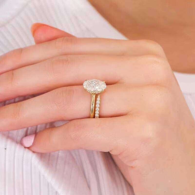 Fast Shipping Classic Women VVS 3ct Oval Cut Moissanite Dia Gold Wedding Anniversary Fine Jewelry Rings