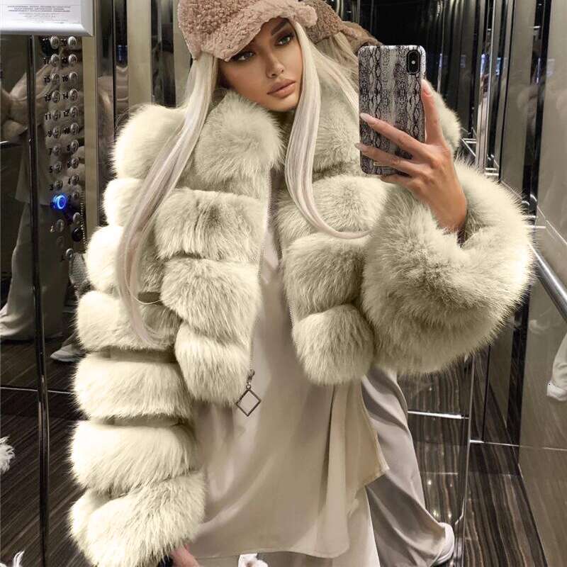 Women's Clothing Short Lapel Fur Imitation Fox Hair Long Sleeve Splicing Women's Coat
