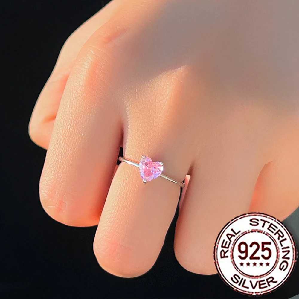 925 Sterling Silver 1CT Pink Heart Shape CZ Stone Wedding Band Promise Rings for Women Fine Jewelry Lover Gifts SR046 Y250808