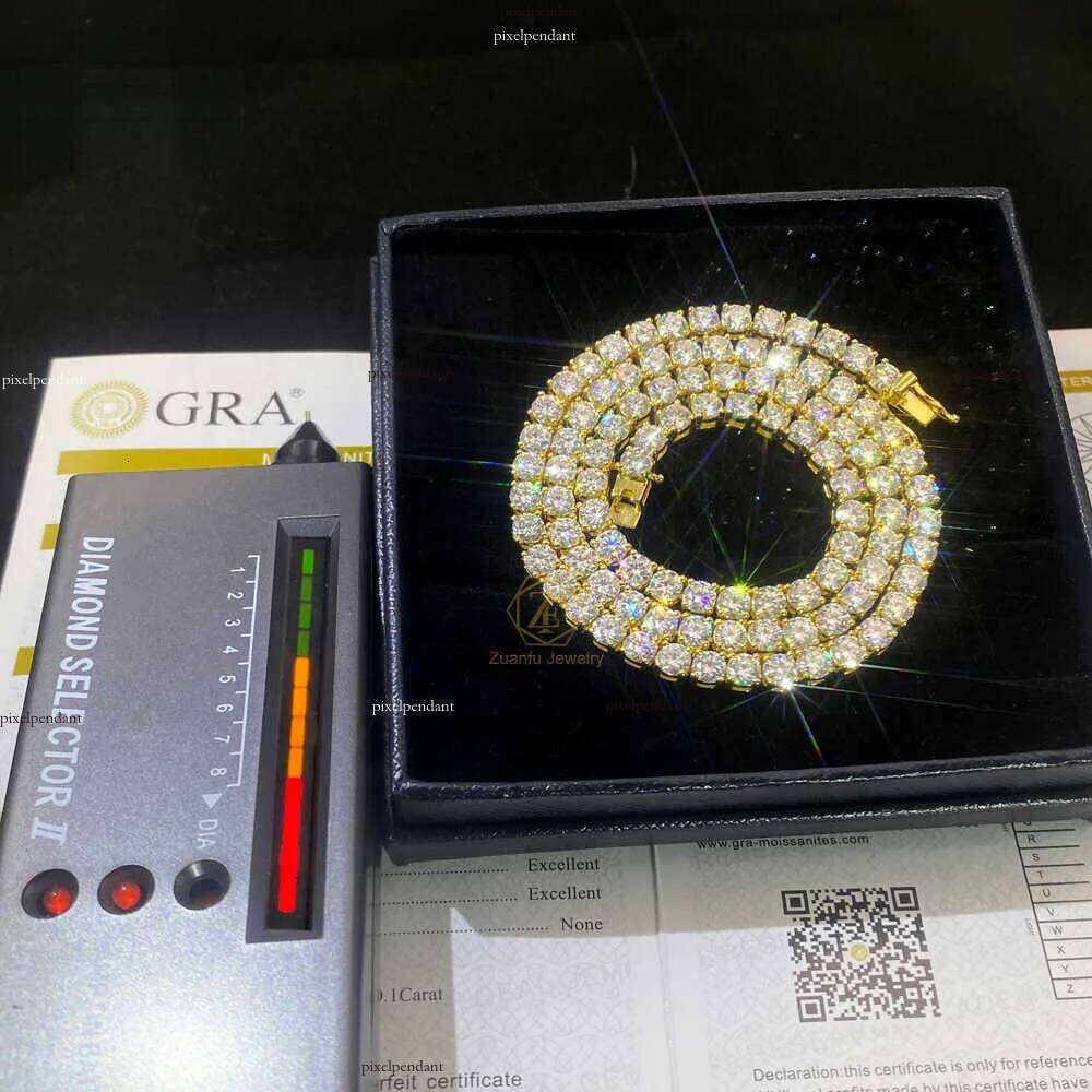 Factory Wholesale Vvs Moissanite Tennis Chain 3MM 4MM 5MM High Quality 10K Gold Plated Sier Find Jewelry Necklace Bracelet