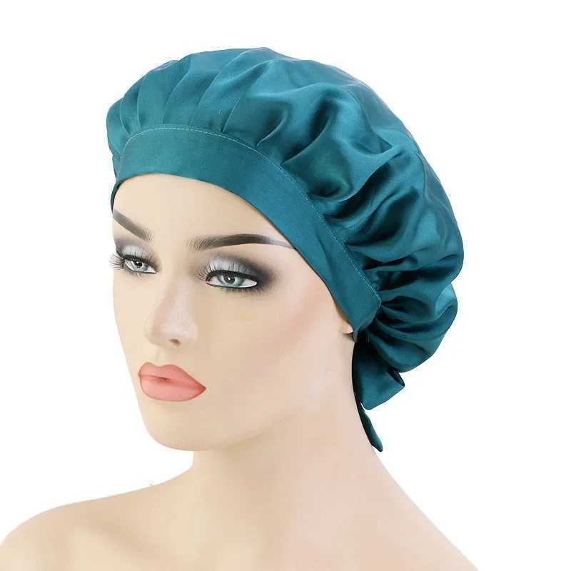 Silk Satin Solid Color Night Sleep Cap Hair Care Bonnet Nightcap For Women Turban Chemo Caps Long Tail Elastic Band Headcover Z250808