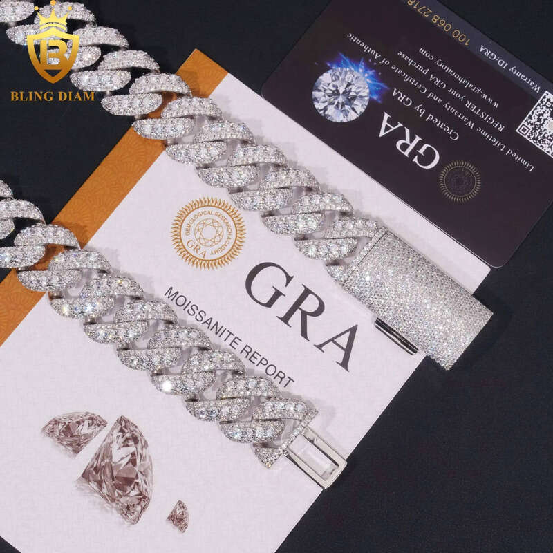 20mm High Quality Hip Hop Jewelry Cuban Link Chain Sterling Sier Moissanite Bracelet Necklace