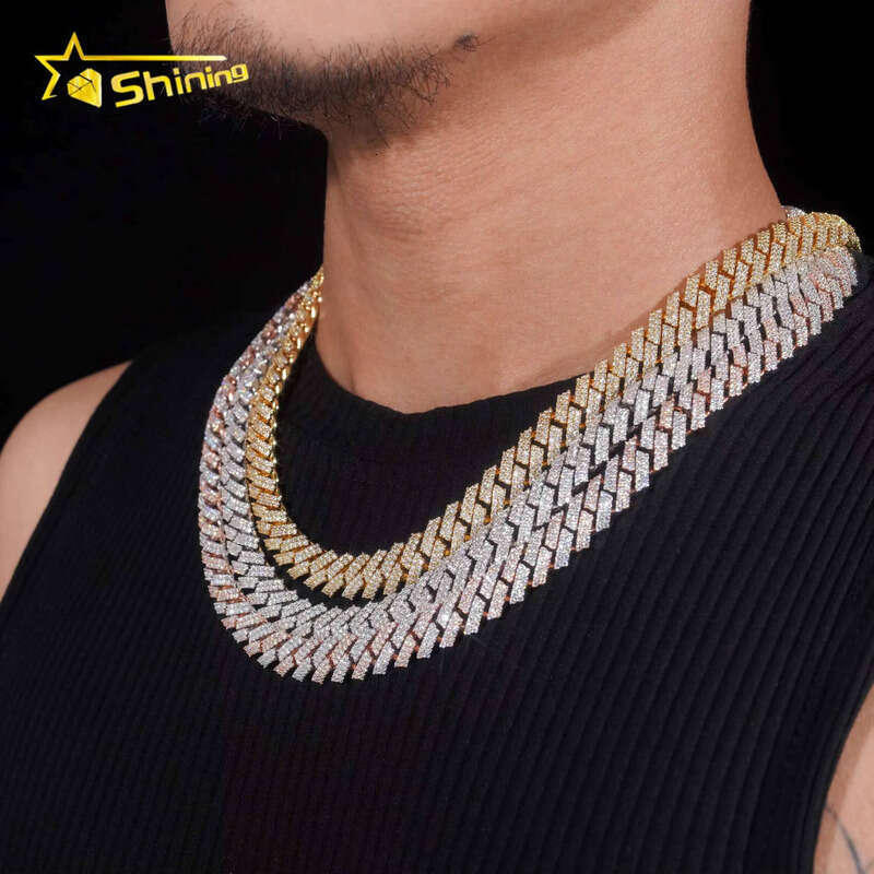 Promotion Factory Price Hip Hop Jewelry 12mm Solid Sterling Sier Gold Plated GRA VVS Iced Out Moissanite Cuban Link Chain