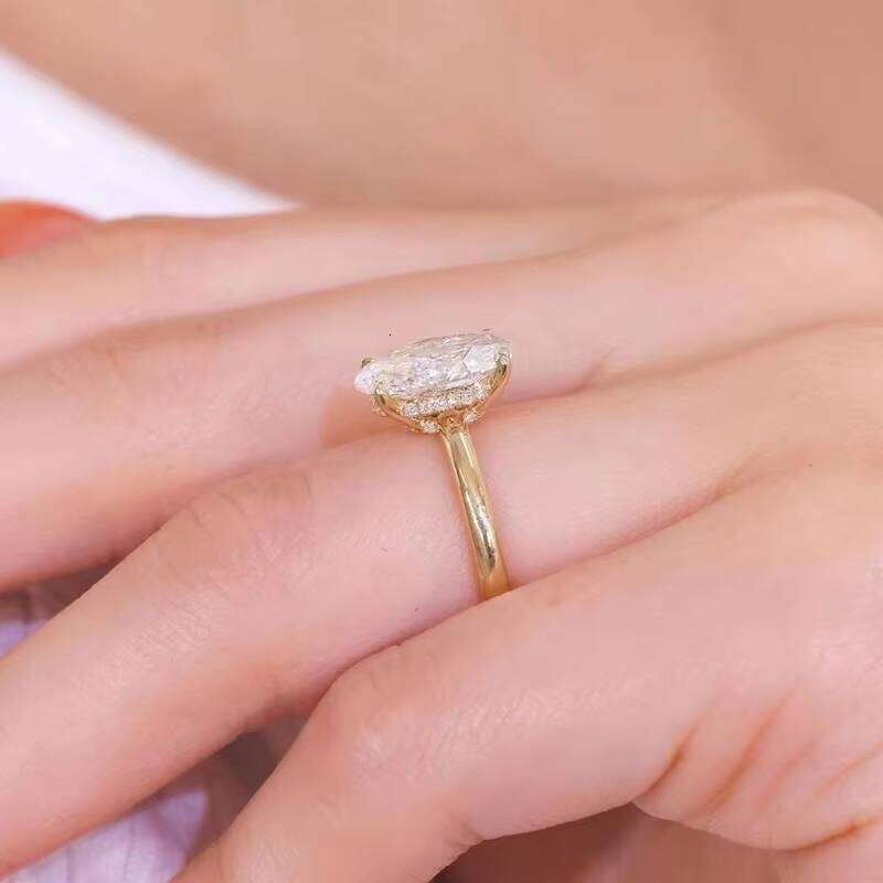 Fast Shipping Classic Women VVS 3ct Oval Cut Moissanite Dia Gold Wedding Anniversary Fine Jewelry Rings