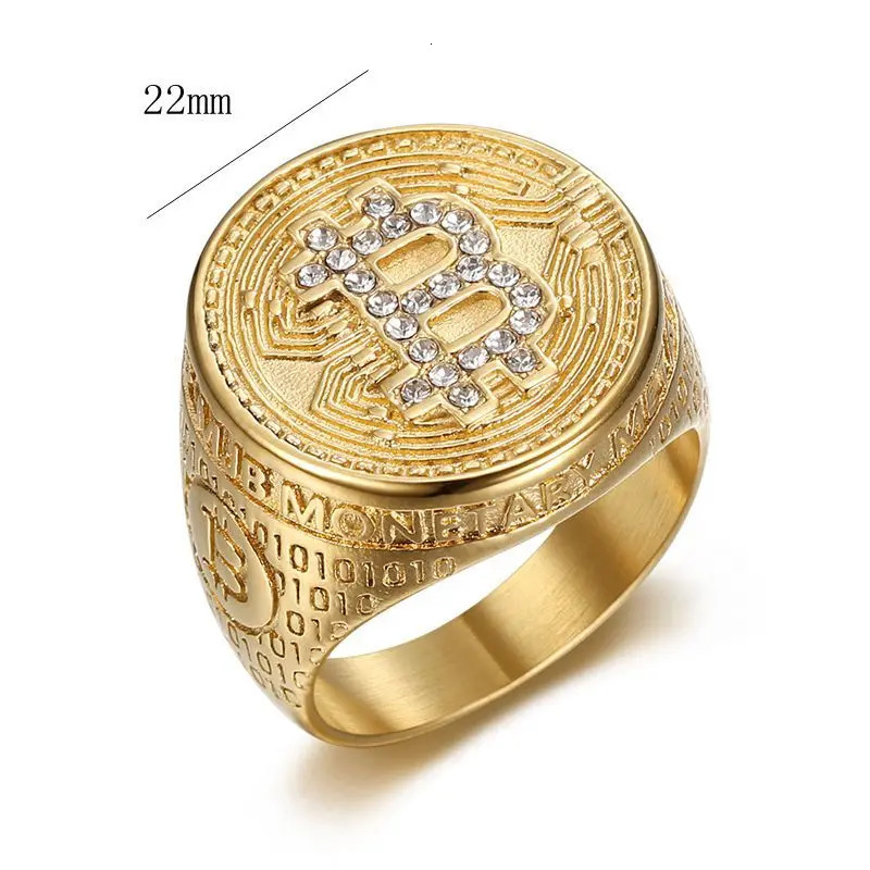 Stainless Steel Hip Hop Bling Iced Out Bitcoin Punk Rings for Men Women Couples Boyfriends Gift Fashion Jewelry 250717