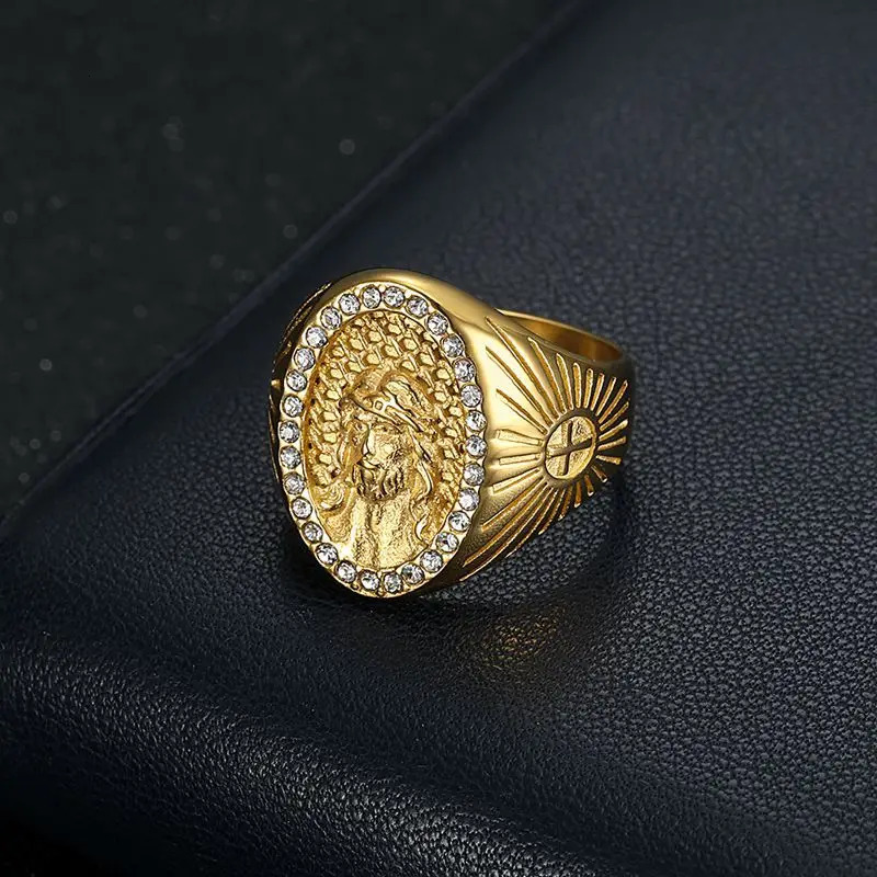 Stainless Steel Hip Hop Bling Christian God Jesus Ring for Men Women Couple Boyfriend Gift Fashion Jewelry 250717