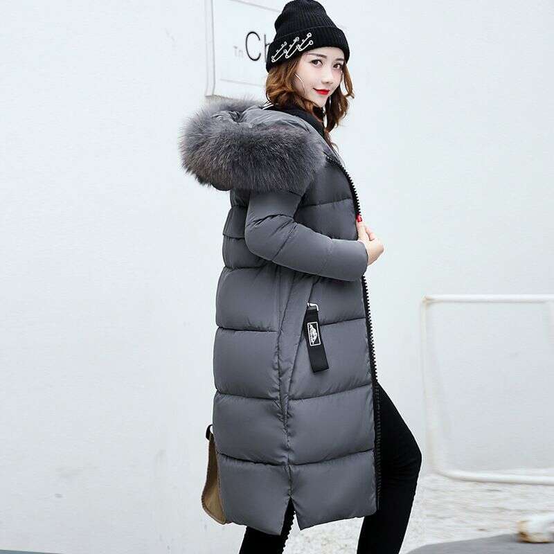 Women's Clothing 2024 Autumn Winter New Long With Hood And Large Fur Collar Down Young Women's Cotton Coat