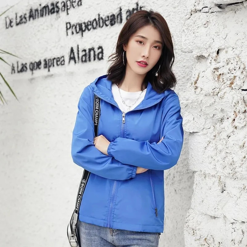 Spring Autumn Womens Jacket Fashion Solid Hooded Basic Coat Thin Windbreaker Long Sleeve Female Casual Short Coat Outwear 250728