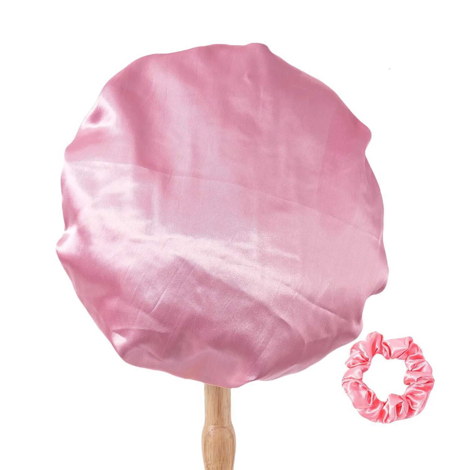 Satin Bonnet Double Layer Colorful Big Flower Edge Sleep Cap Extra Large Round Cap Hair Protective and Breathable Z250808