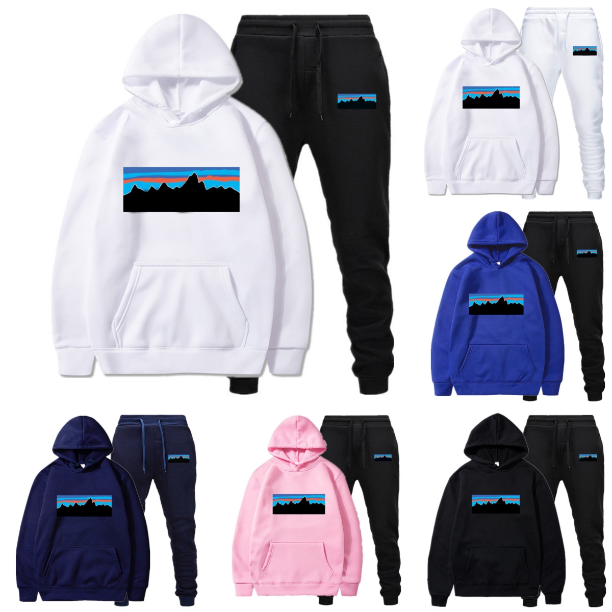 Men's Designer Fleece Hoodie & Jogger Set Print Pullover with Thick Brushed Lining Winter Warm Lounge Wear