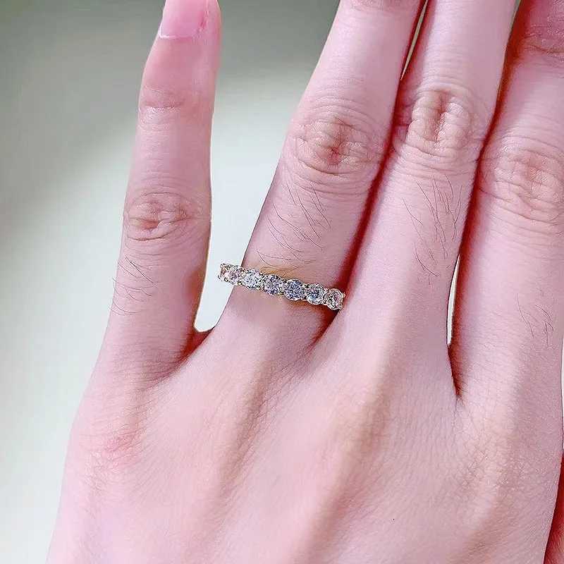18K Gold Eternity Lab Diamond Ring 100% Real 925 Sterling Silver Party Wedding Band Rings for Women Bridal Engagement Jewelry Y250808