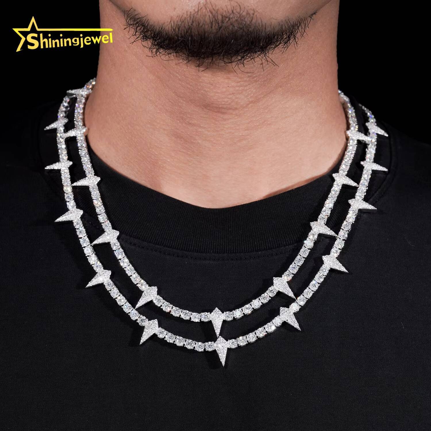 Hip Hop Jewelry 925 Silver Thorny Style Moissanite Tennis Necklace Men Women Iced Out Tennis Chain Moissanite Necklace