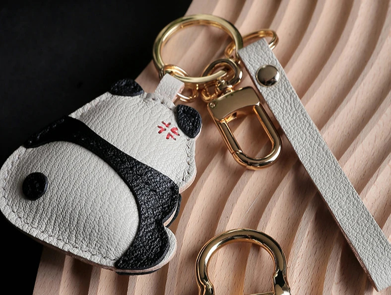 Handmade leather Bag charm Panda personalized bag small pendant cute car keychain creative Birthday gift 250801