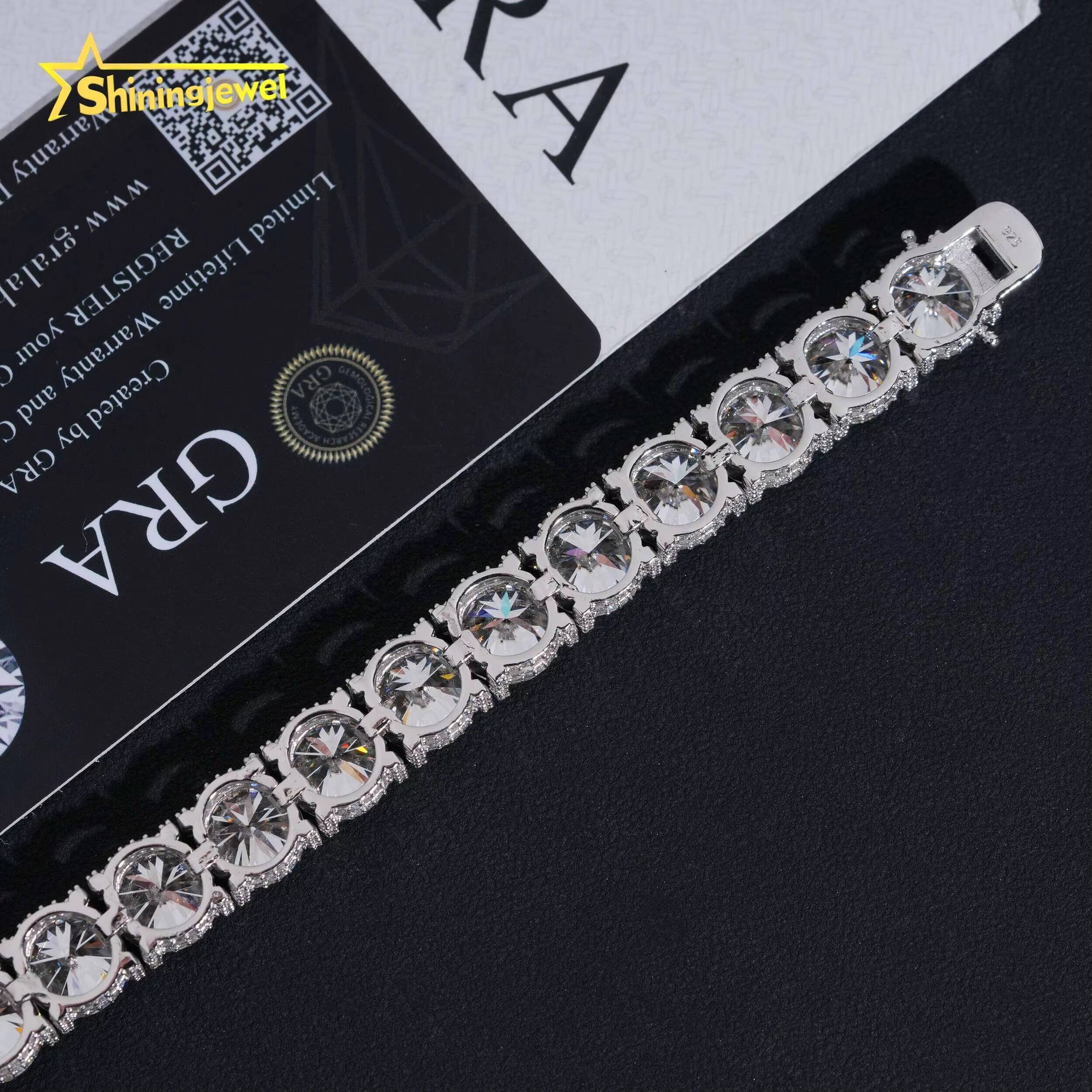 Big Luxury Round 10mm Iced Out Hip Hop 925 Silver D Color Moissanite Diamond Tennis Bracelet