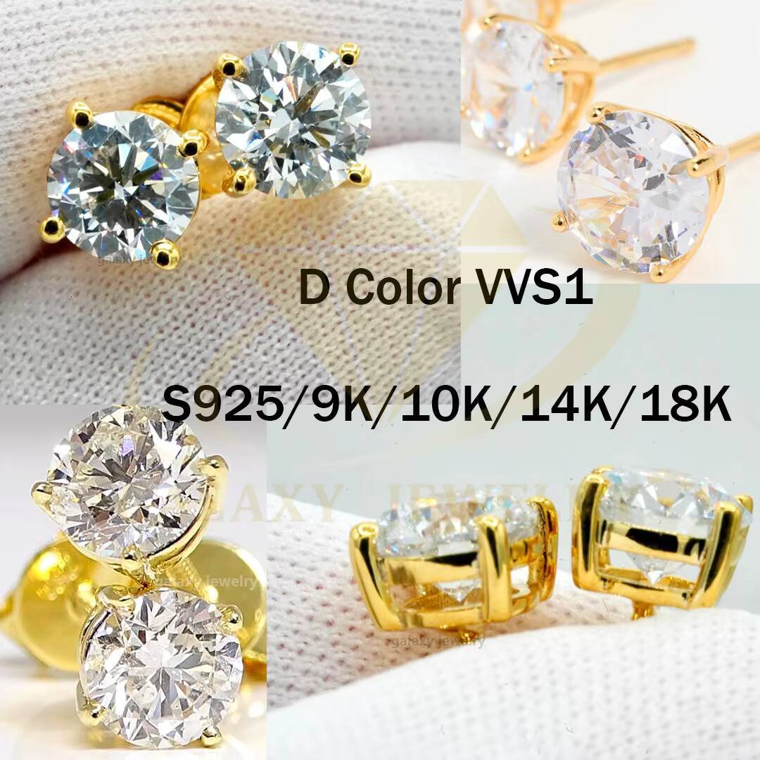 Hip Hop Earrings Real Solid 925 Silver Iced Out Screw Back Gold Plated Square Vvs Moissanite Stud Earrings