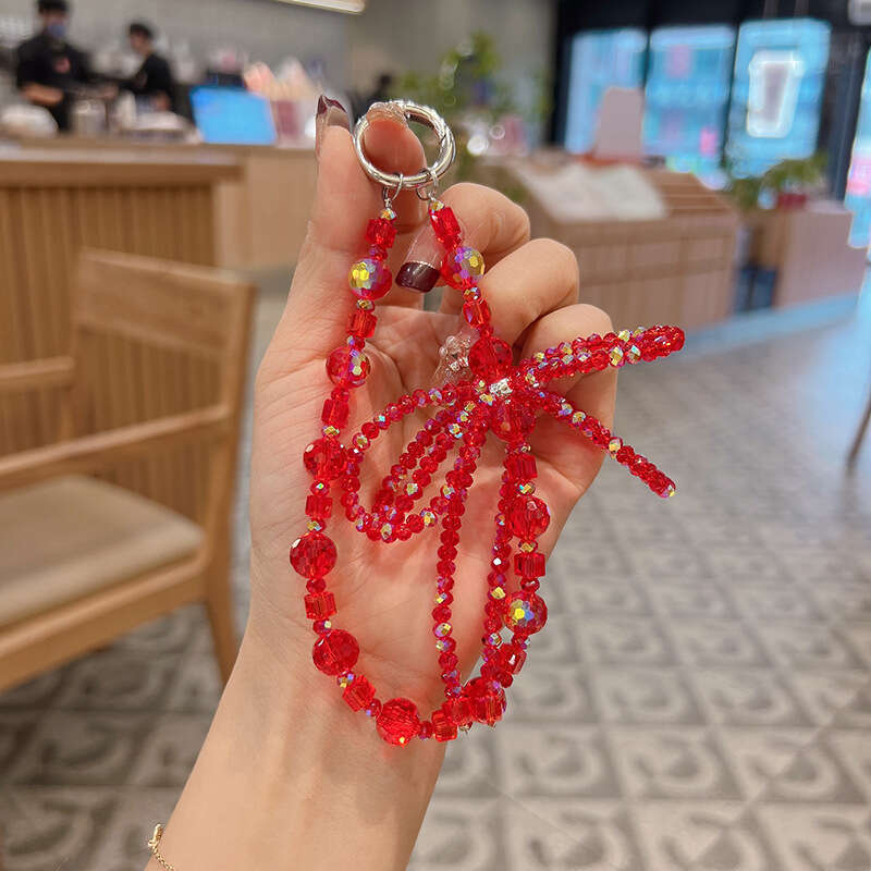 New Rhombus Crystal Bow Creative Exquisite Rhinestone Bracelet Chain Car Keychain Bag Pendant