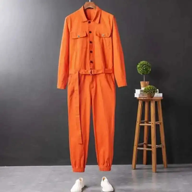 IEFB Mens Jumpsuit Long Sleeve Workwear Single Breasted Lapel Cloth Summer Autumn Male Trousers Trendy Menwear 9C600 250804