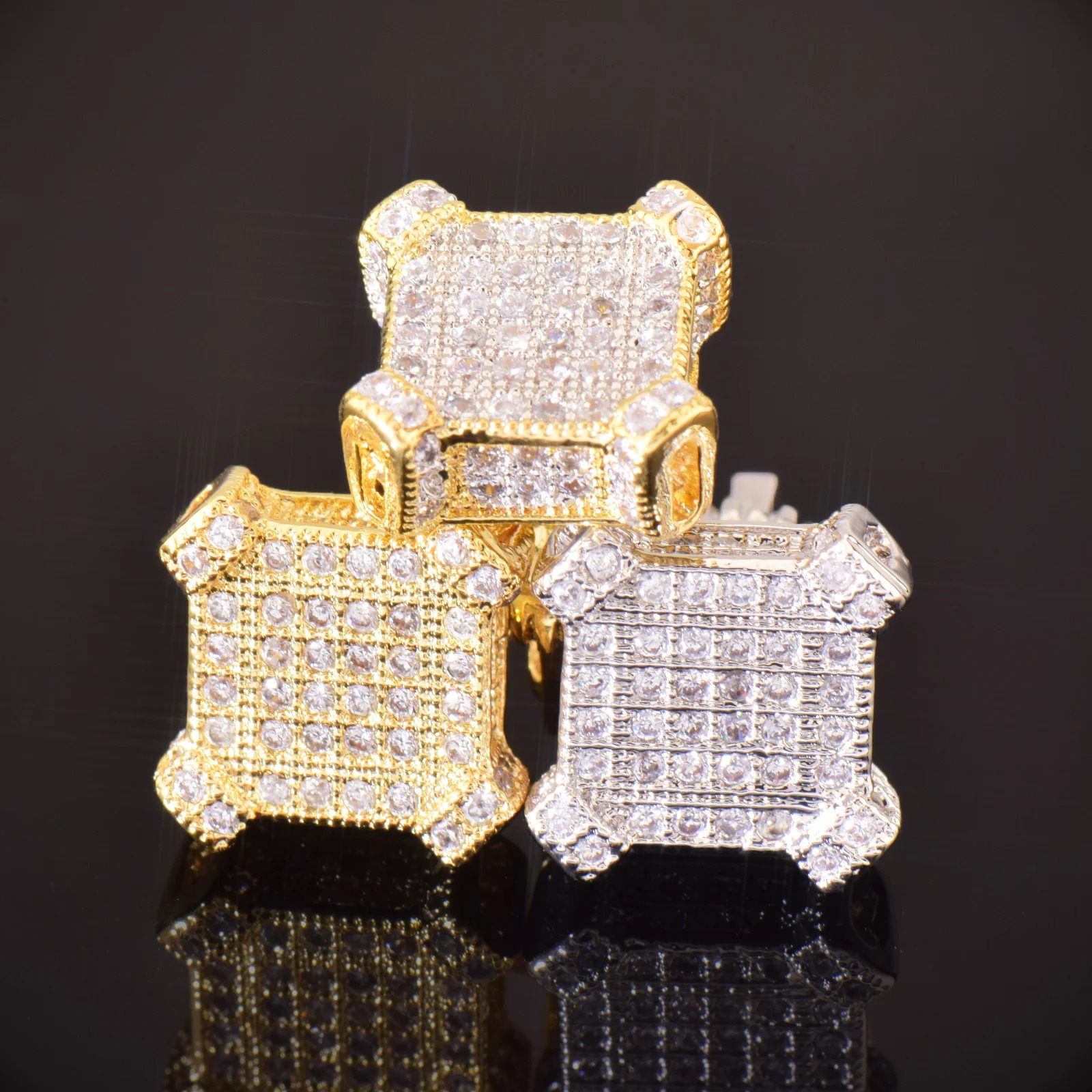 CUC 10MM Square Zircon Earring Gold silver Color Men Women Screw Stud Earrings Hip Hop Jewelry Fashion Gift 250807