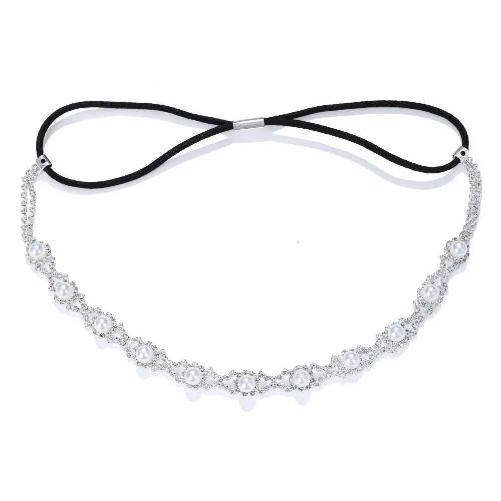 New Fashion Wen Elastic Rhinestone Band Wen Wedding Bridal Hair Chain Pearl Crystal Hair Band Chain Accessories Y250808