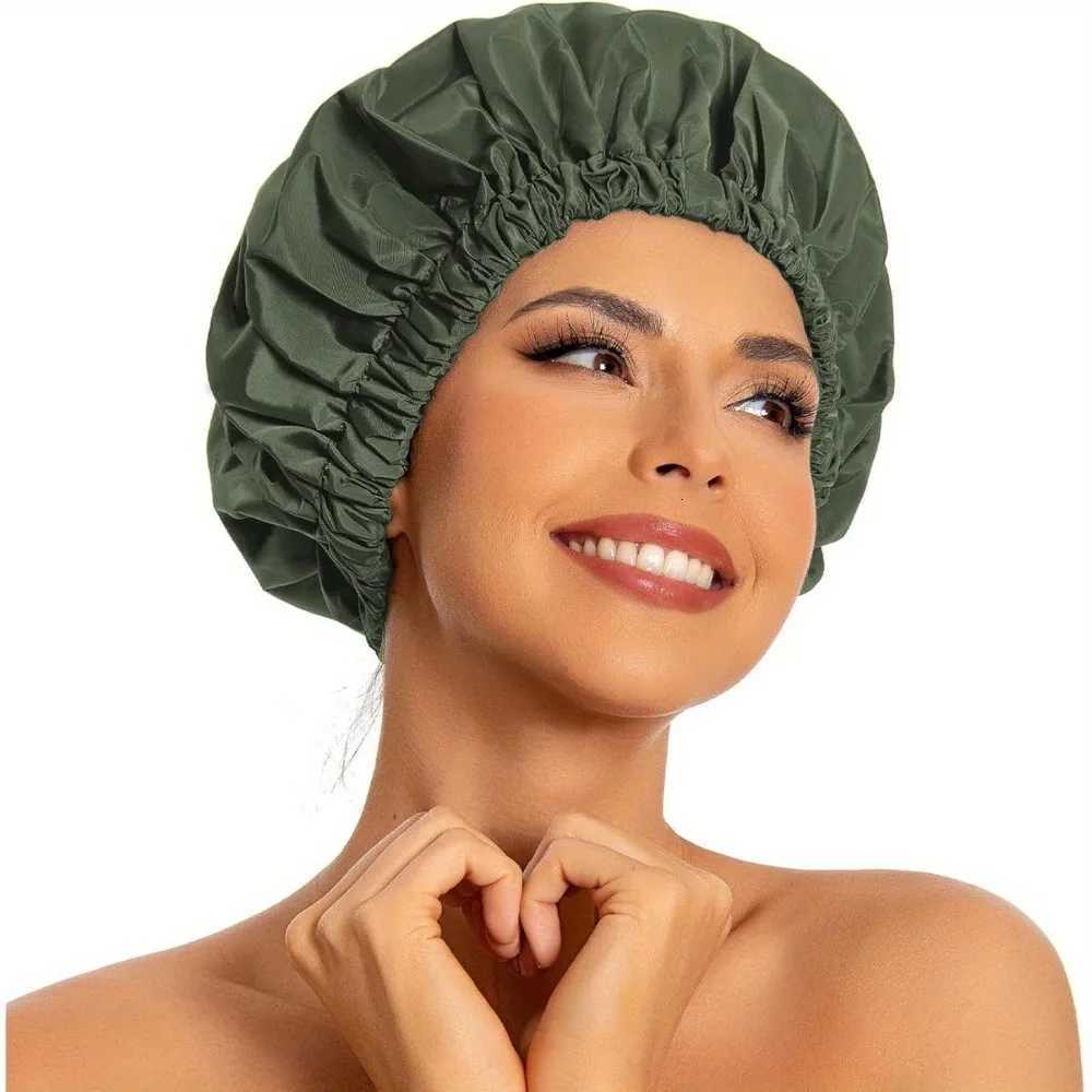 Womens Fashion Bonnet Soft Double Layer Button Adjustable Hair Hat for Daily Home Comfortable Sleep Hat Shower Caps Z250808