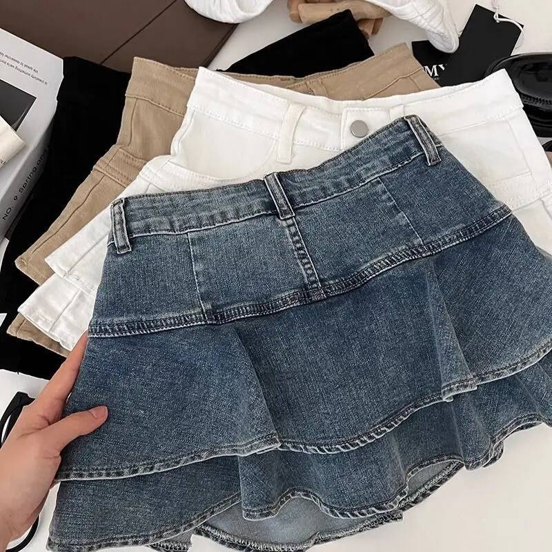 2025 Summer New Women's Design Double Layer Ruffle High trend Waist Ruffle Denim Skirt Women's Anti Light Short Skirt New Designer
