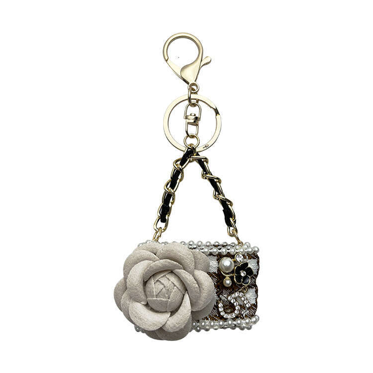 DHpet_wholesale Chic Camellia Keychain - Fashion Bag Charm for Women, Elegant Zinc Alloy Car Key Ring in Black/White/Khaki (24g)