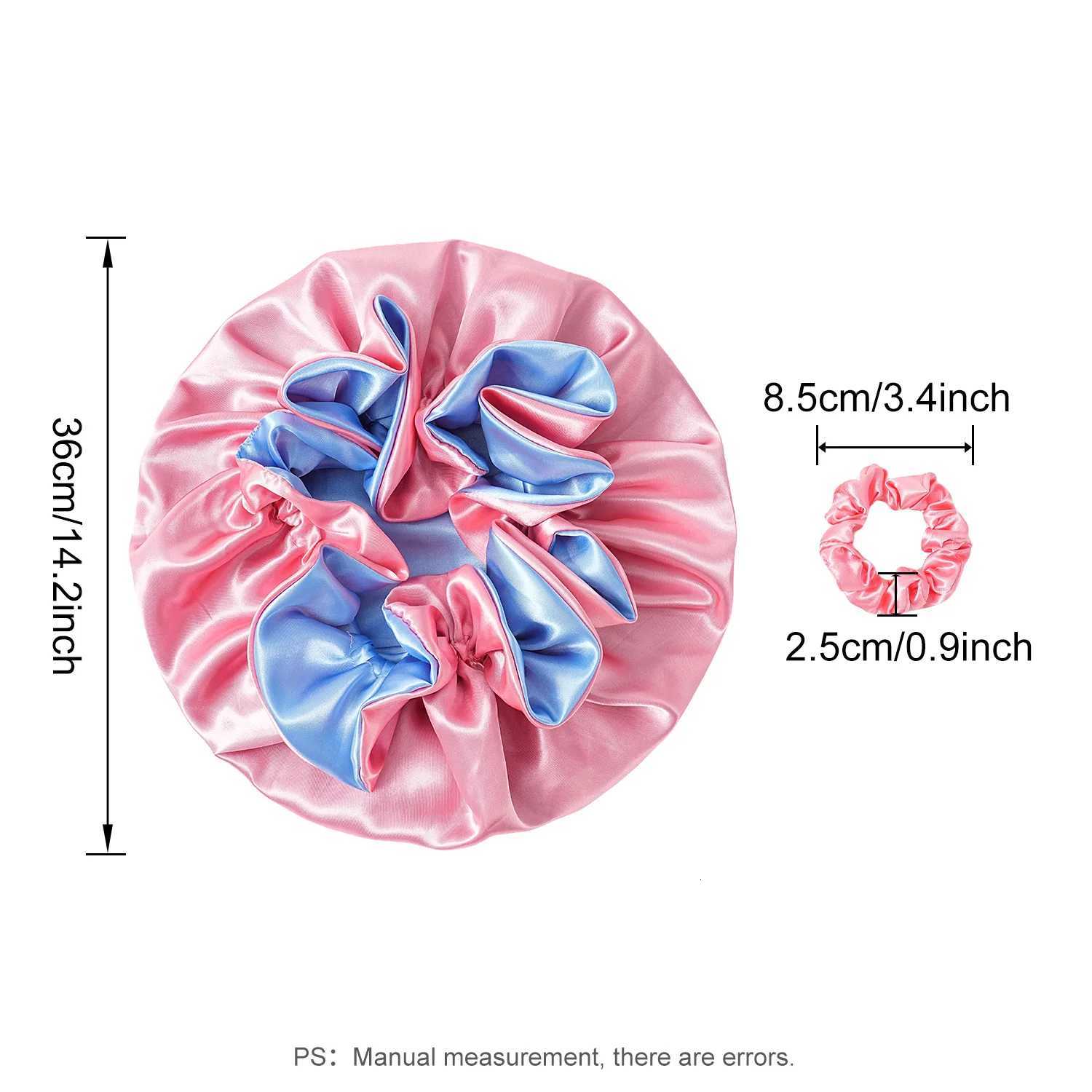 Satin Bonnet Double Layer Colorful Big Flower Edge Sleep Cap Extra Large Round Cap Hair Protective and Breathable Z250808