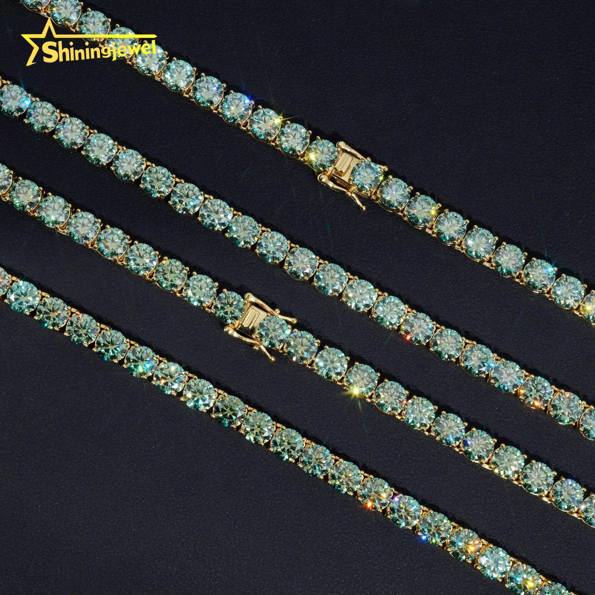 Hip Hop Jewelry 925 Sterling Silver 6.5mm Green Moissanite Tennis Chain GRA Certificated High Quality Men Women Tennis Necklace
