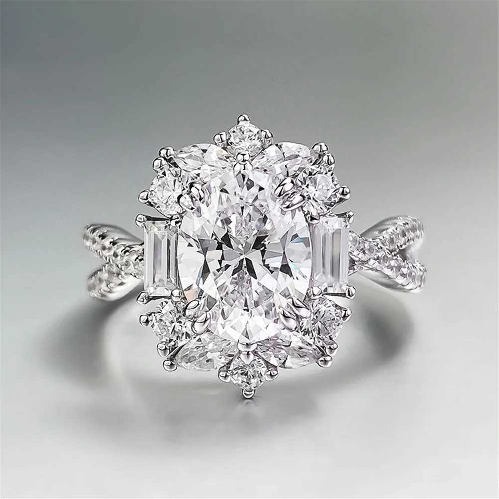 Cute Female White Zircon Stone Silver Color Wedding Rings Promise Open Adjustable Engagement Jewelry for Women Y250808
