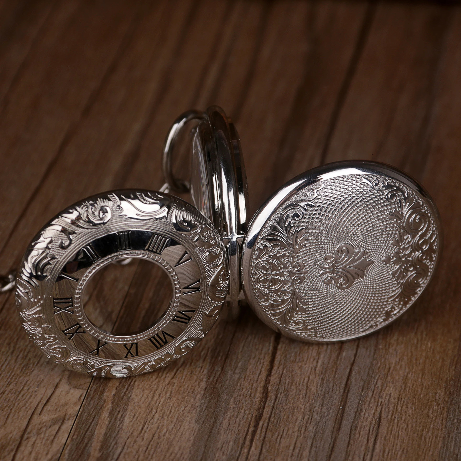 Silver Mechanical Pocket Watch Personalised Vintage 2 Sides Open Case Selling Hand Wind Fob Watch relojes de bolsillo 250807