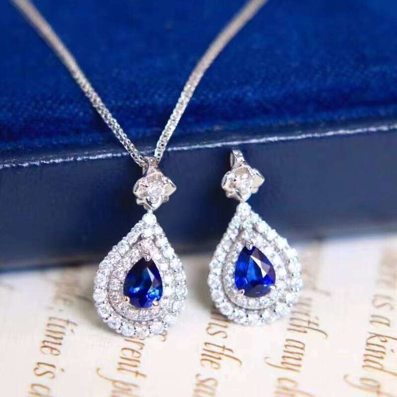 Fine Jewelry Romantic Cut Lab Grown Sapphire VVS Moissanite Dia Necklace White Gold Pendant