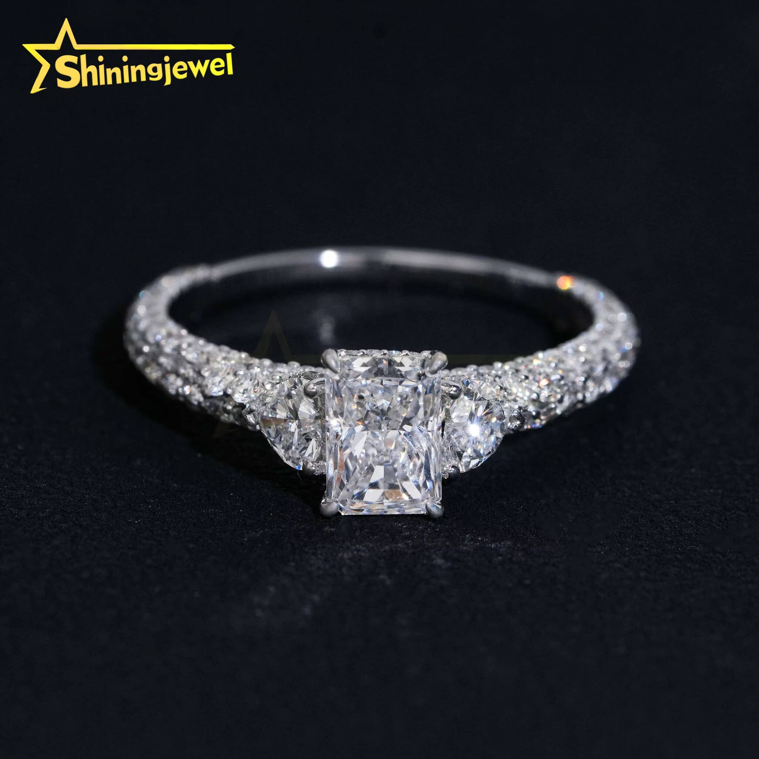 Customized Radiant Lab Diamonds10K 14K 18K Solid Gold GRA Moissanite Pass Diamond Tester Luxury Wedding Rings Fine Jewelry