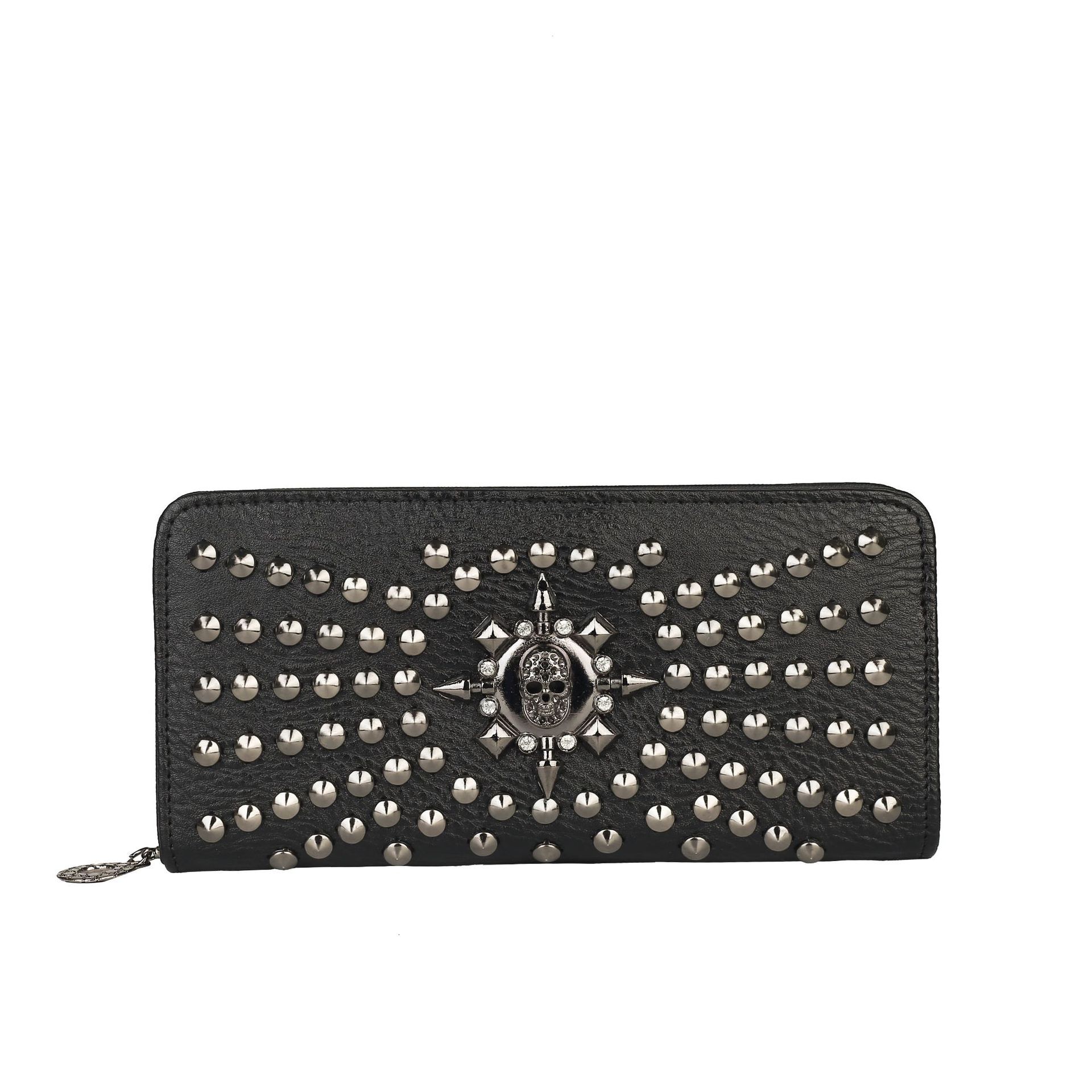 Luxury Brand Designer Bag New 2024 Punk Studded Skull Women's Wallet Long Large Capacity Coin Purse Multi-Card Slot Fashion Wallet