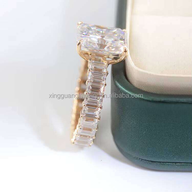 14K Yellow Gold Four Prongs 8CT Radiant Cut Moissanite Dia Engagement Wedding Classic Women Party Ring