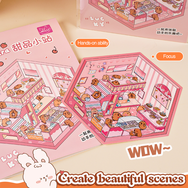 Capybara Scene Stickers for Kids - 3D DiY Stress Relief Miniature Scenario Sticker Painting