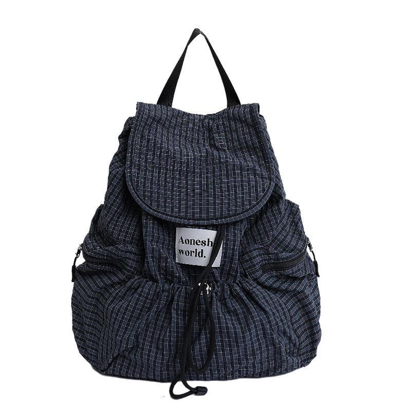 2025 Autumn fashion New Women s Backpack Simple Style Large Capacity Pulling Rope Women s Backpack Autumn Multi Pocket Grid New Designer Backpack