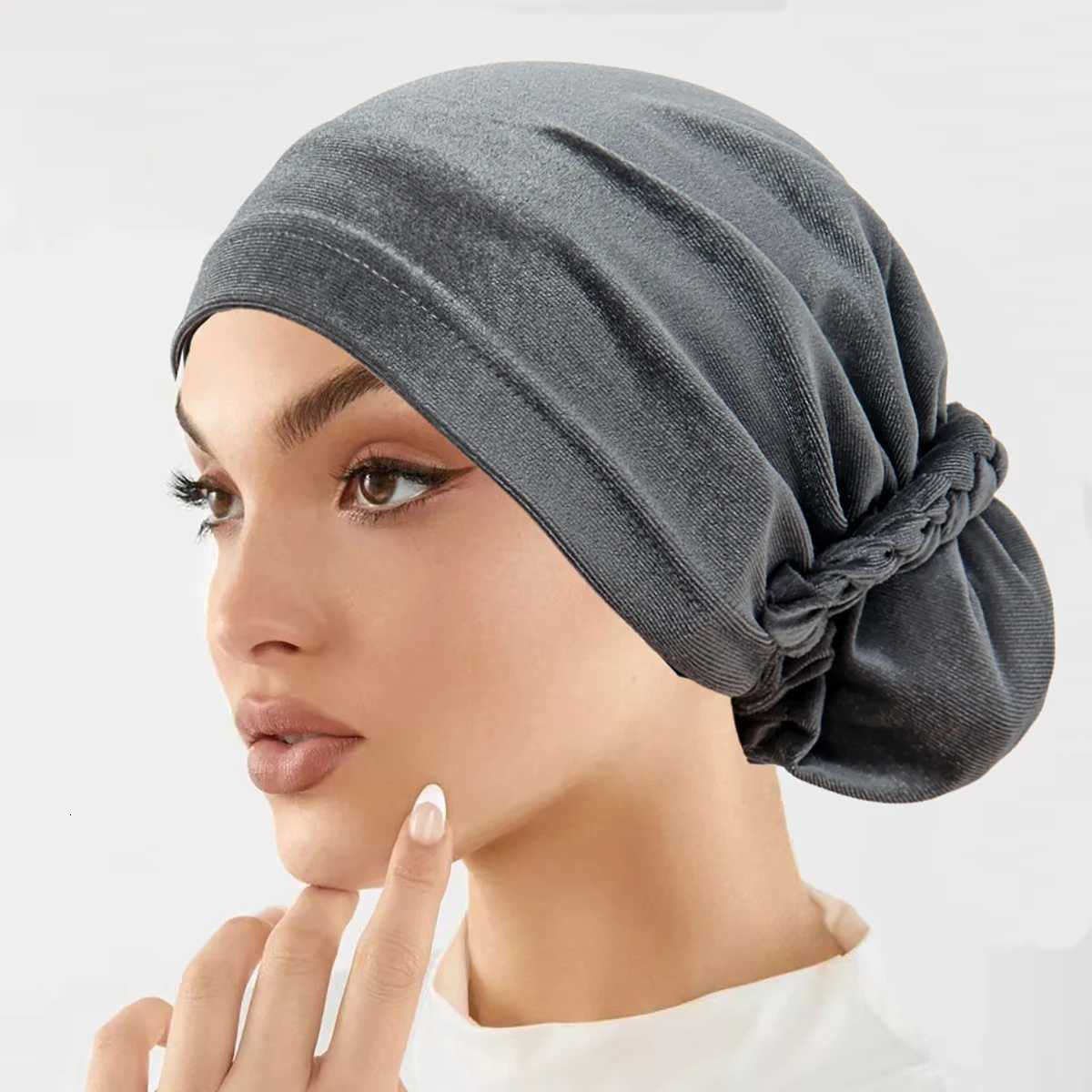 Soft Elastic Velvet Instant Turban Inner Hijabs Caps Hat Muslim Fashion Womens Solid Color Headscarf Women Hijab Bonnet Z250808