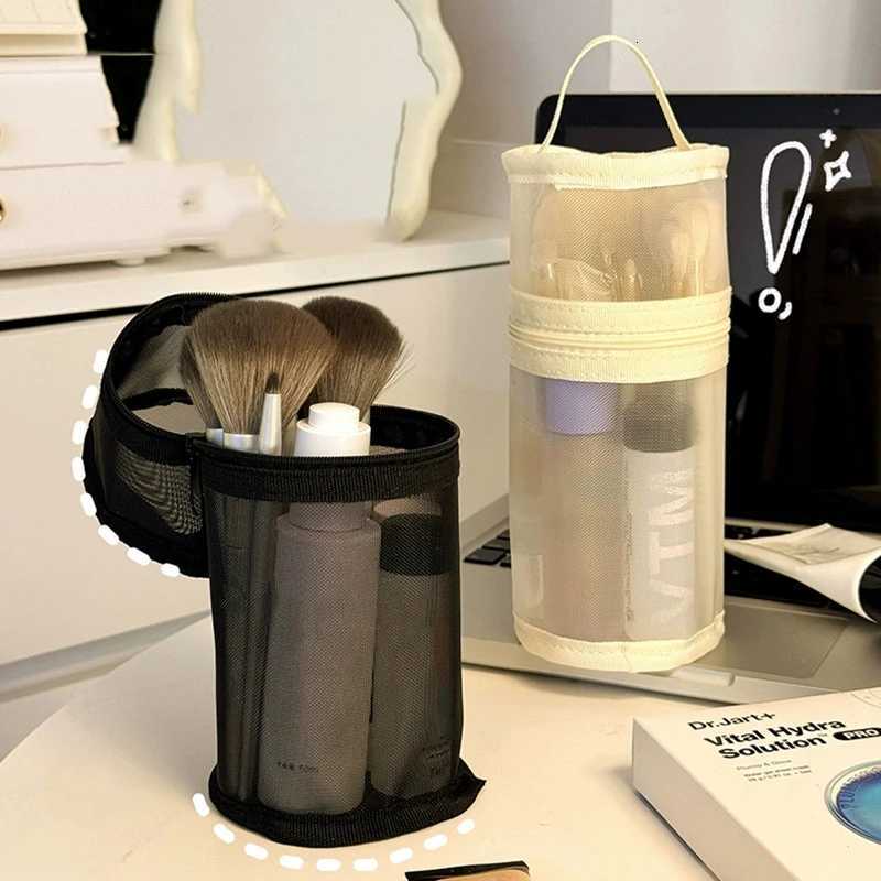 Mesh Dual-use Makeup B Storage Bag Portable B Case Simple Large Capacity B Bucket Holder Travel Stand-up Pouch Y250808