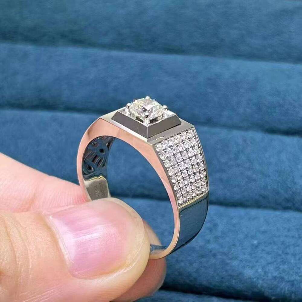 Custom Unique 14k White Gold Moissanite Men Round Cut 0.5CT Dia Jewelry Engagement Ring for Wedding