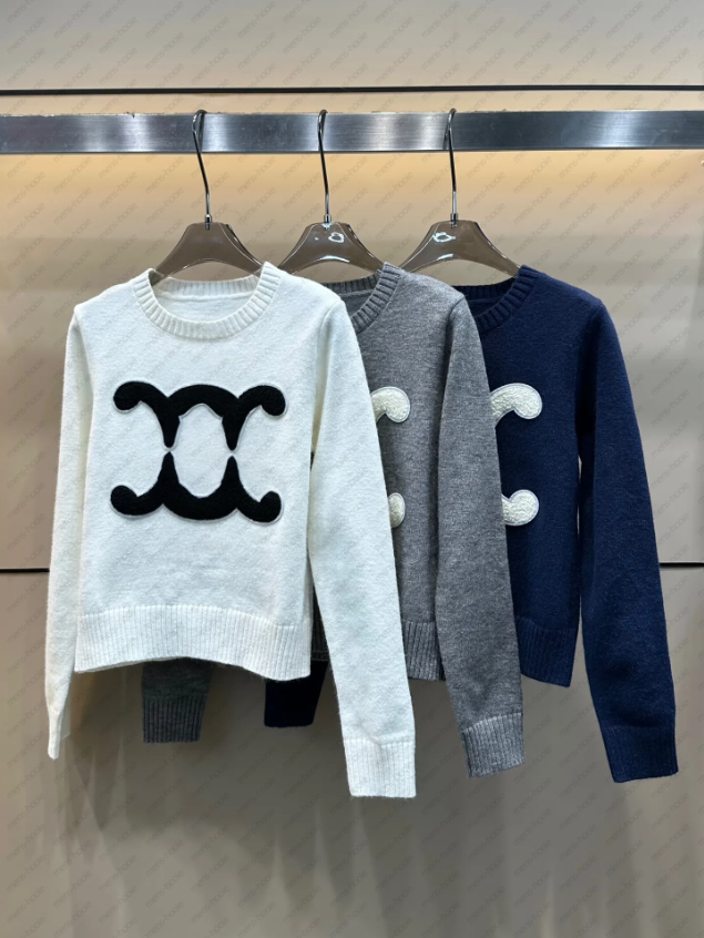 Designer Women's Sweater Knitted Embroidered Sportswear Women's Open Knitted Sweater Knitted Sportswear Shirt Cotton Round Neck Clothes