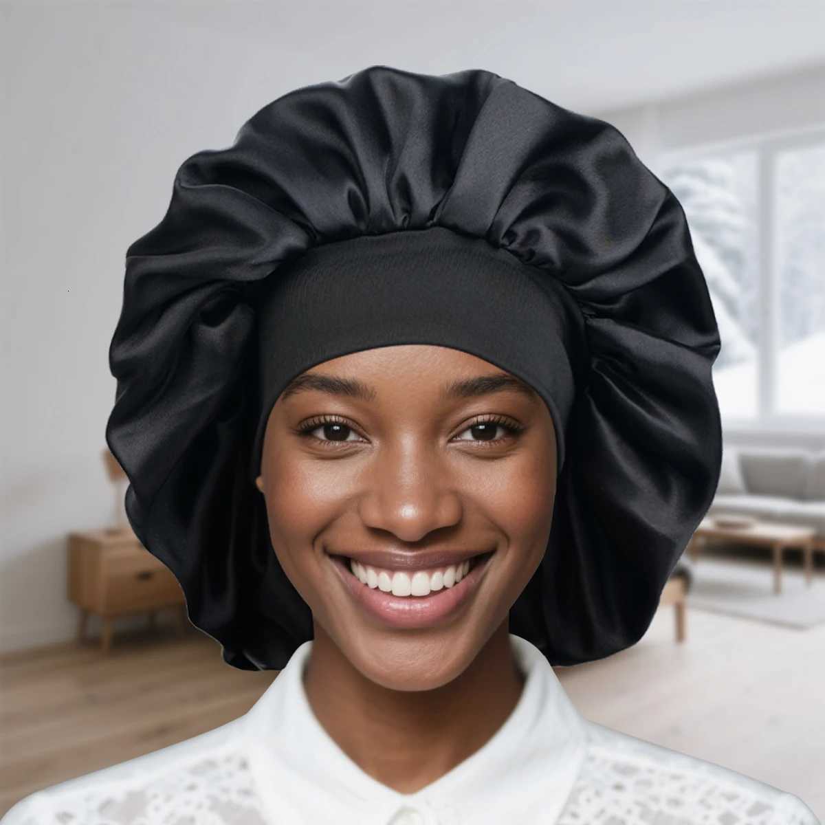 1PC Large Satin Hair Bonnet with Elastic Band Soft Silk Sleep Cap for Women/Men Hair Care Big Size Bonnets for Sleeping Z250808