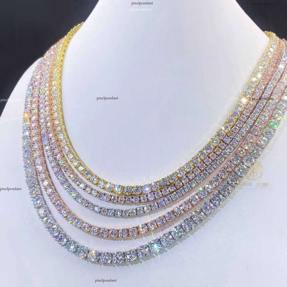 Factory Wholesale Vvs Moissanite Tennis Chain 3MM 4MM 5MM High Quality 10K Gold Plated Sier Find Jewelry Necklace Bracelet